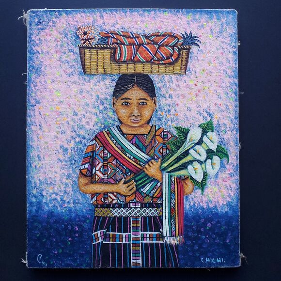 Pedro Gonzalez Oil Painting Mayan Woman Guatemala Marketplace 9 x 11 Oil Canvas - Picture 1 of 12